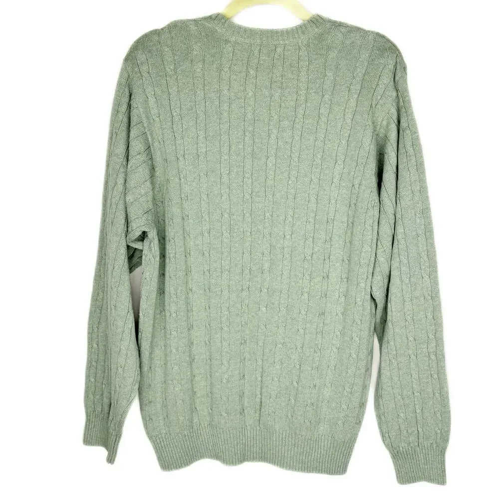 New Izod Sage Green Cable Knit Minimalistic Cotton Soft Crew Neck Sweater Medium